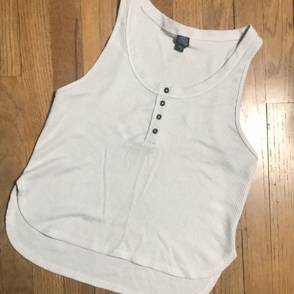 wild fable White Ribbed Henley Tank with Button Detail
